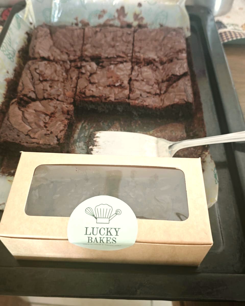 Fudgy chocolate brownies baked by Lakshyya — made from scratch for his pop-up stalls