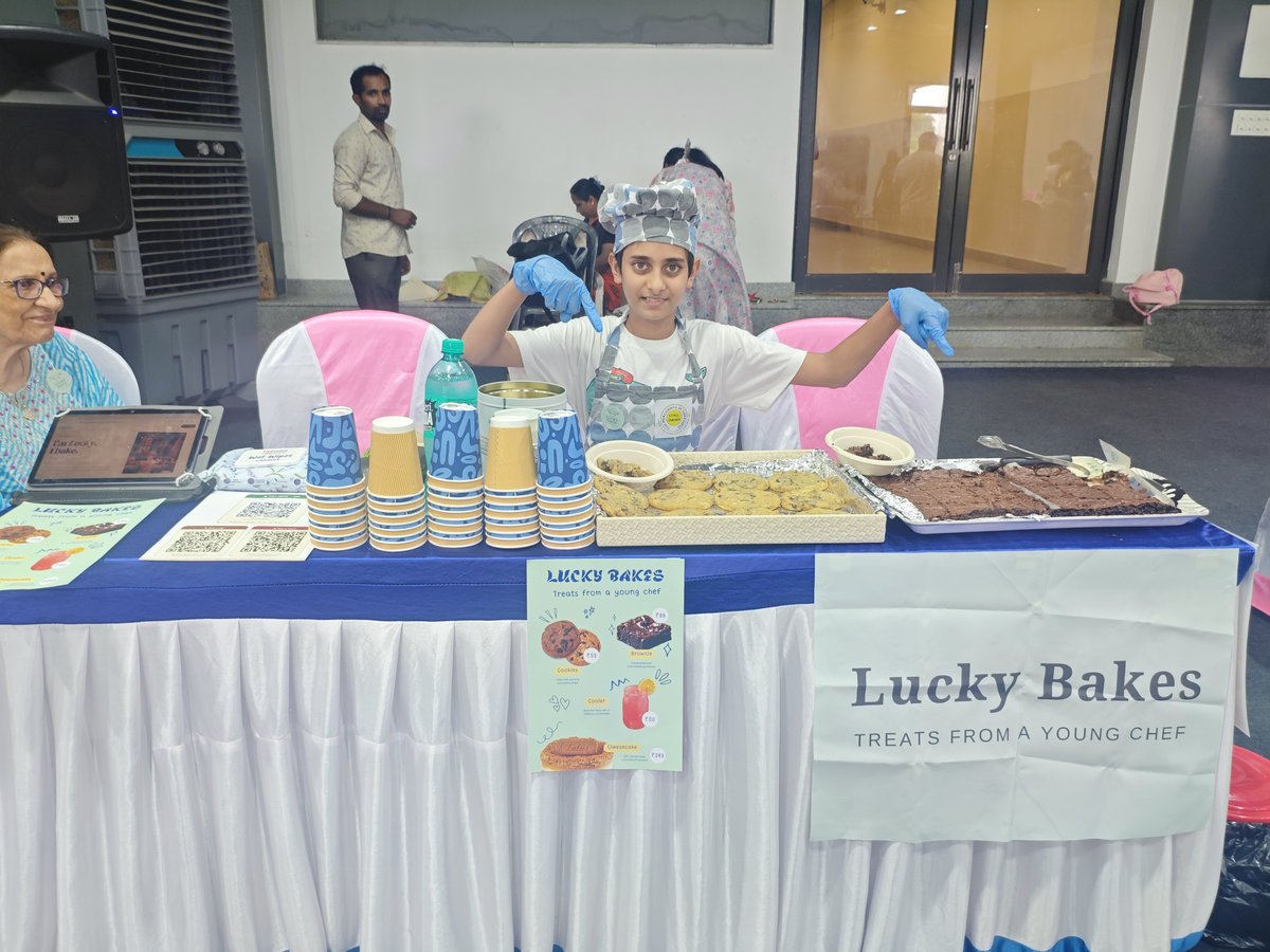 Lucky serving a happy customer