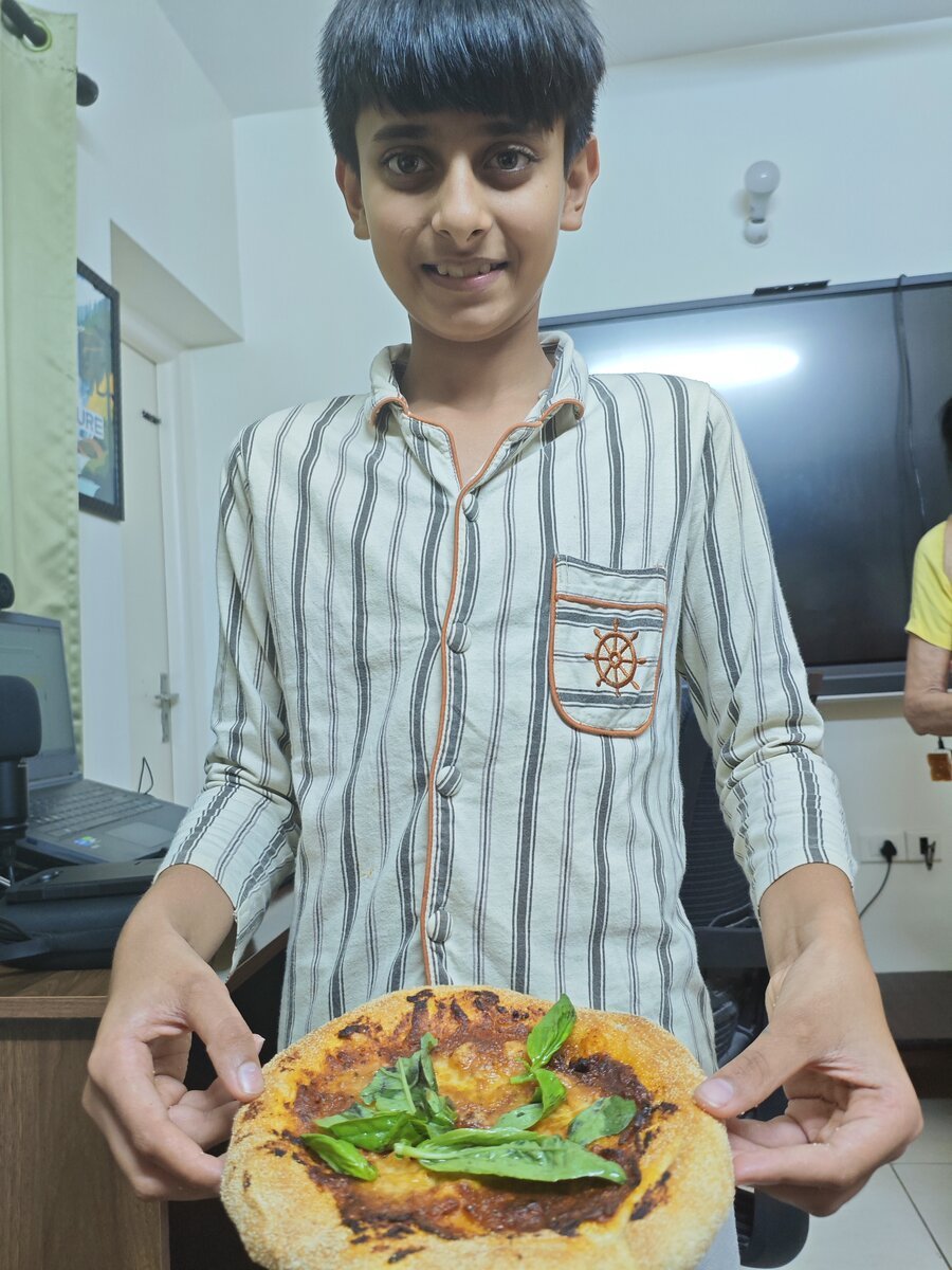 Homemade pizza with basil